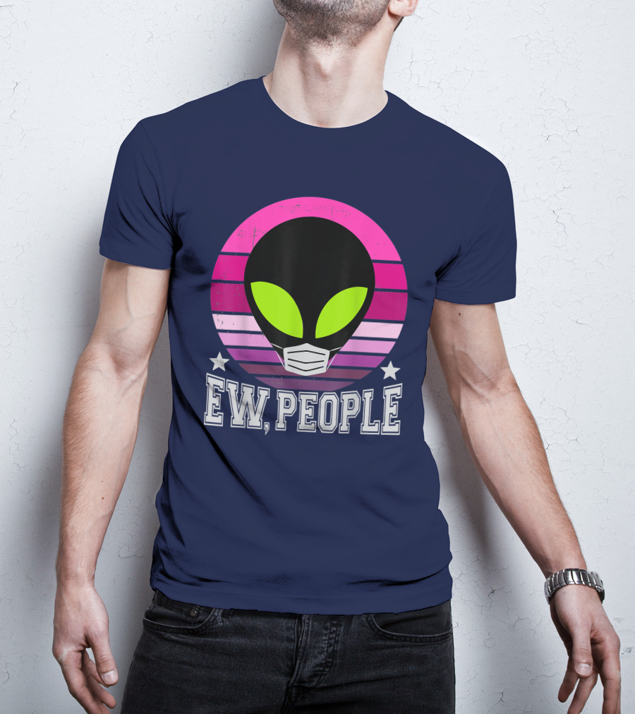 Ew People Alien Mask Retro Magenta Sunset T-Shirt