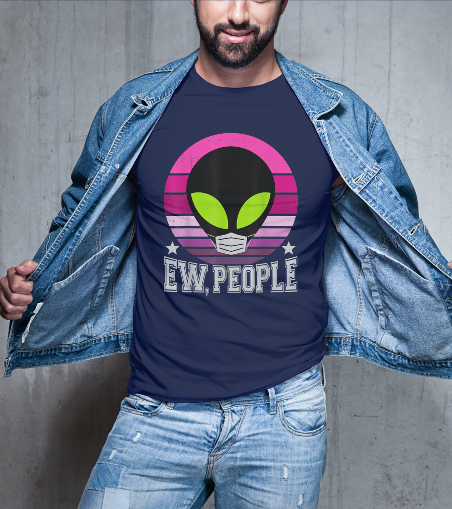 Ew People Alien Mask Retro Magenta Sunset T-Shirt