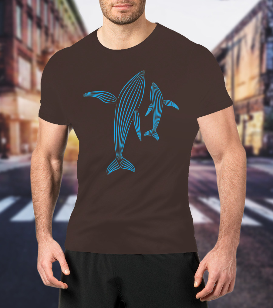 Save The Whales Blue Line Art Humpback Whale Pair Awareness T-Shirt