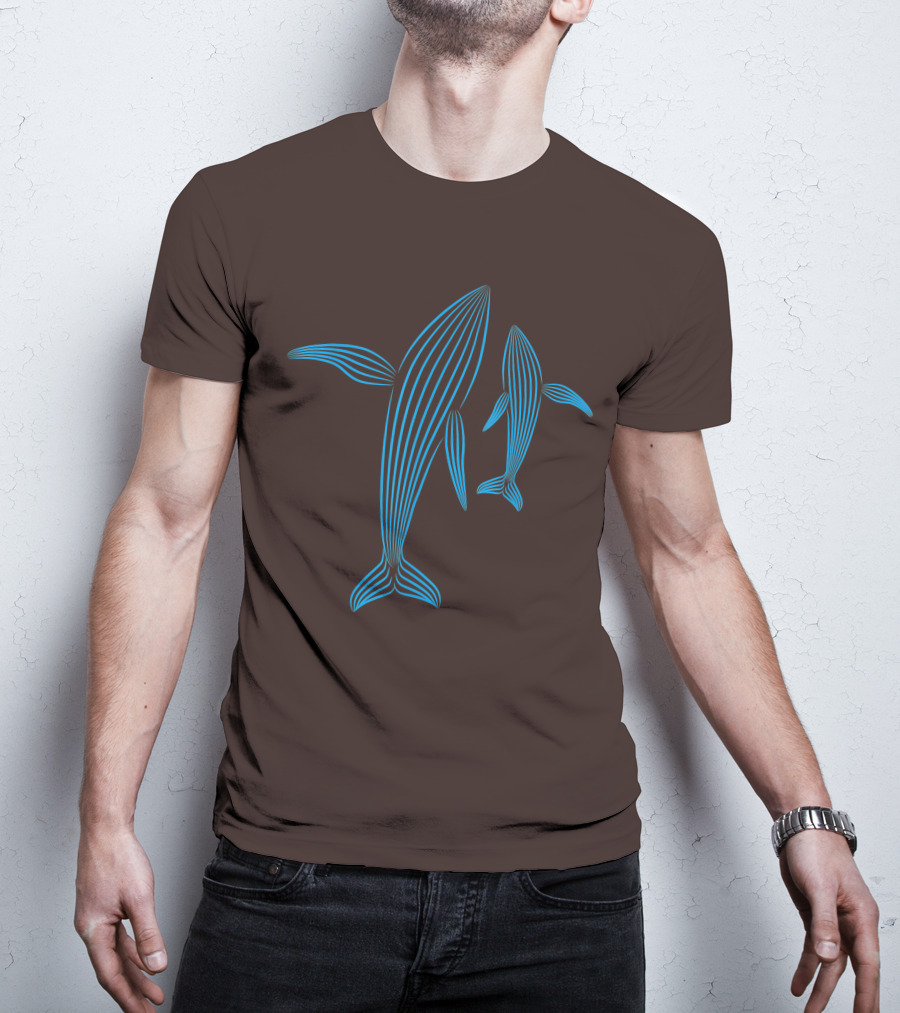 Save The Whales Blue Line Art Humpback Whale Pair Awareness T-Shirt