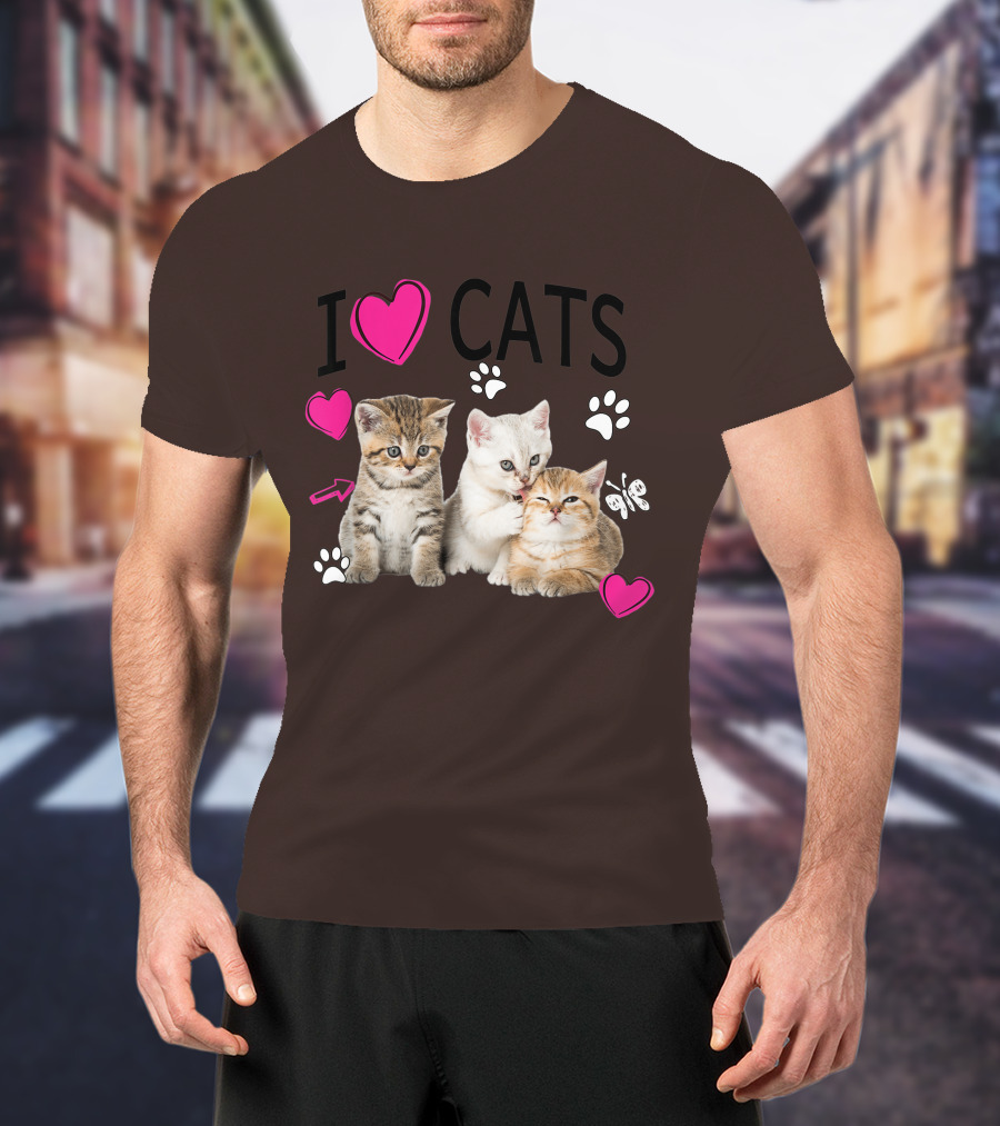 I Heart Cats With Kittens And Pink Hearts T-Shirt