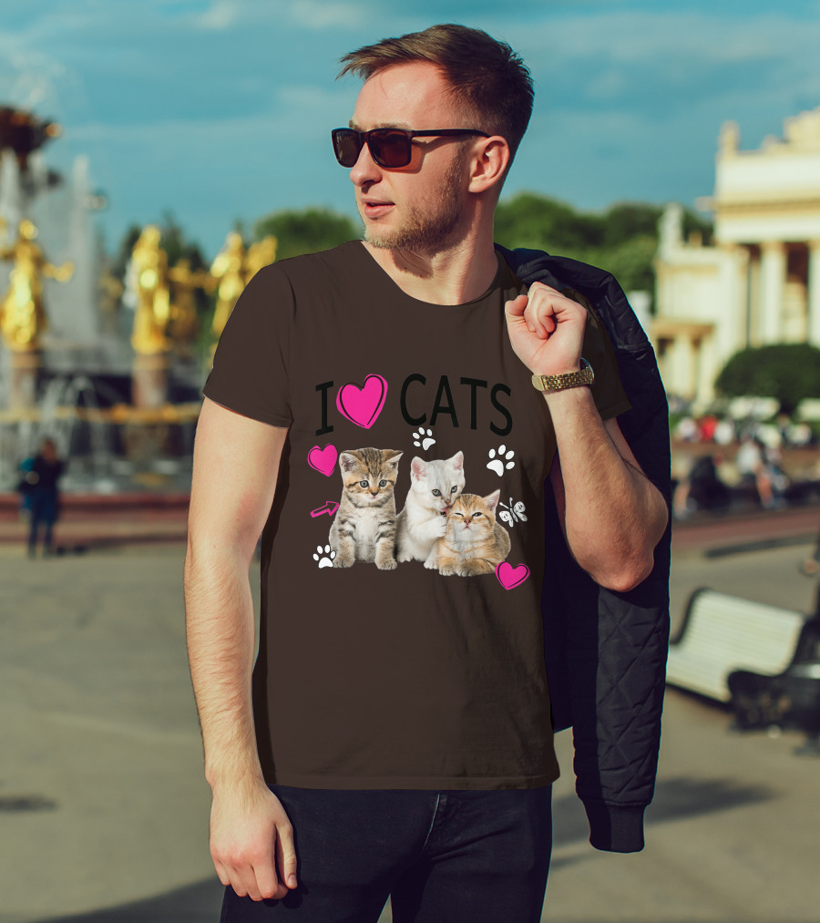 I Heart Cats With Kittens And Pink Hearts T-Shirt