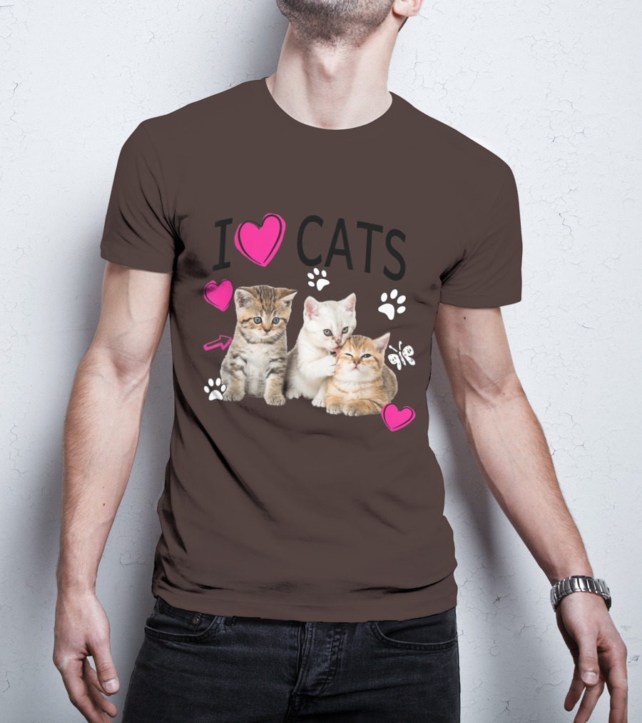 I Heart Cats With Kittens And Pink Hearts T-Shirt