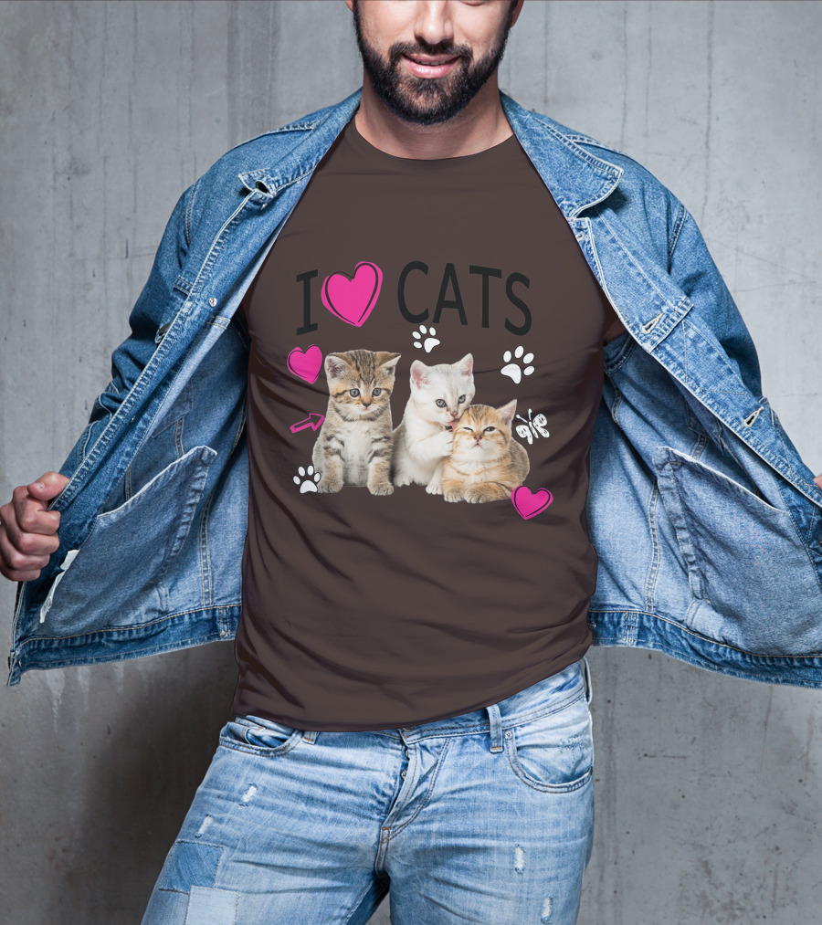 I Heart Cats With Kittens And Pink Hearts T-Shirt