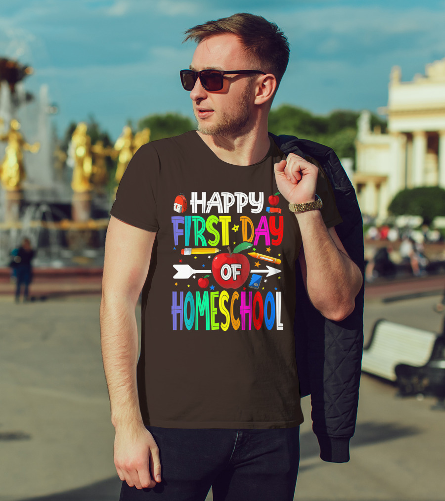 Happy First Day Of Homeschool With Apples And School Supplies Elements T-Shirt