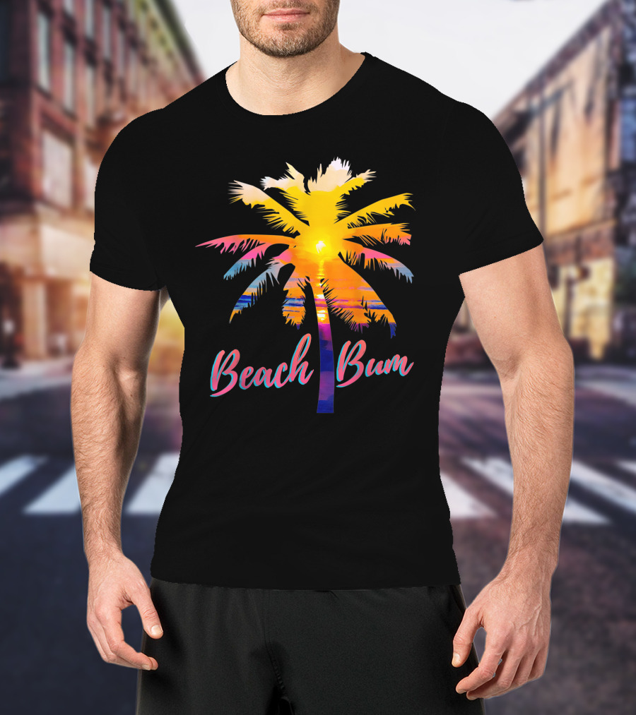 Beach Bum Tropical Sunrise Palm Tree Sunset Reflection T-Shirt