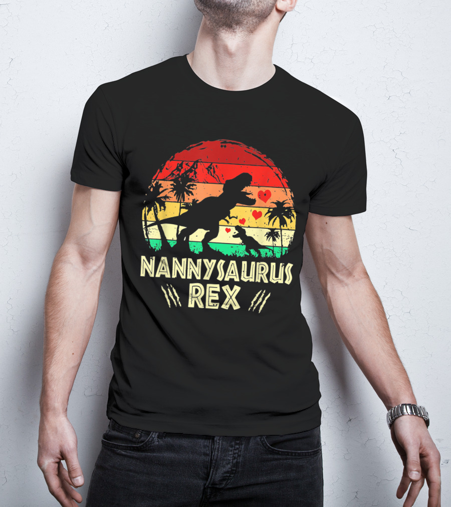 Nannysaurus Rex Dinosaur Sunset Hearts T-Shirt
