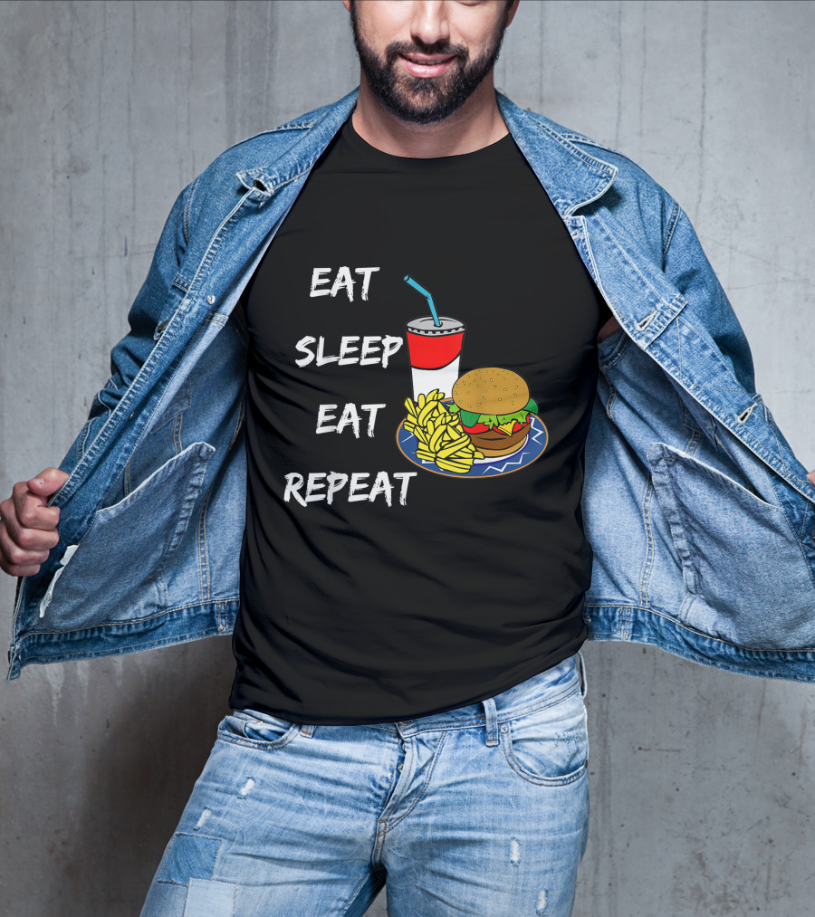 Eat Sleep Eat Repeat Hungry Teen Burger Fries Drink T-Shirt