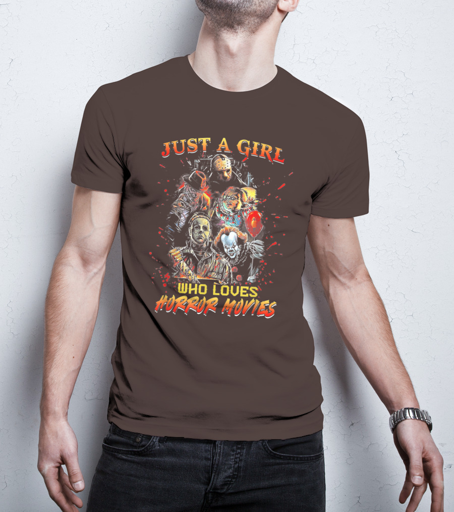 Just A Girl Who Loves Horror Movies Featuring Iconic Horror Villains T-Shirt