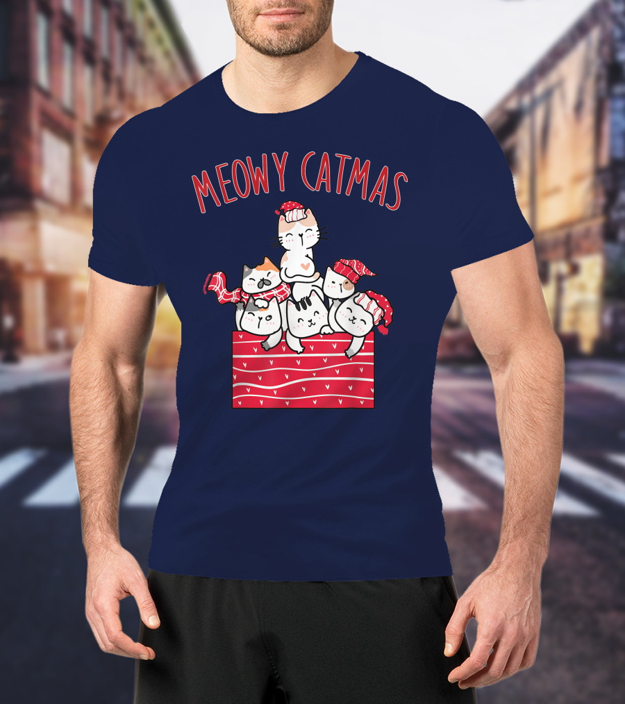 Meowy Catmas Cute Kawaii Anime Christmas Cats T-Shirt