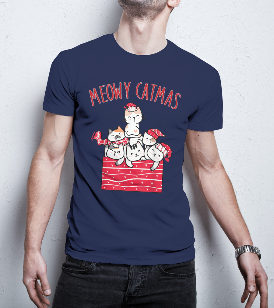 Meowy Catmas Cute Kawaii Anime Christmas Cats T-Shirt
