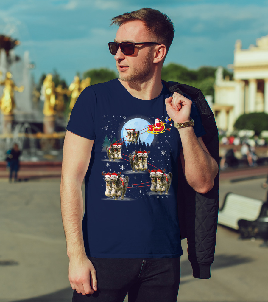 Funny Reindeer Santa With Dogs Pulling Sleigh By Moonlight T-Shirt