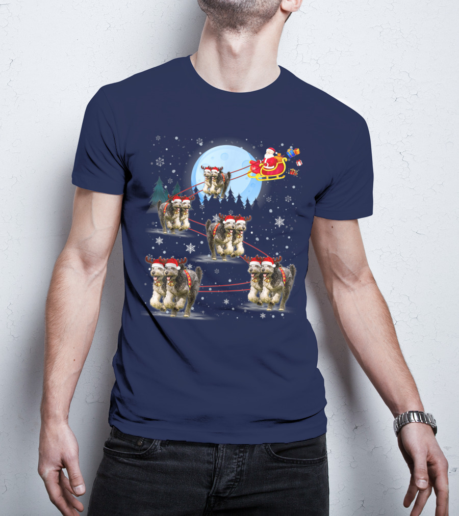 Funny Reindeer Santa With Dogs Pulling Sleigh By Moonlight T-Shirt