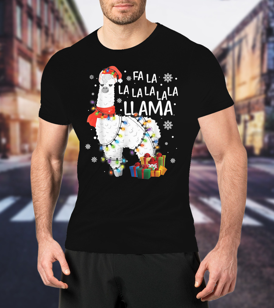 Fa La La Llama Christmas Lights And Gifts T-Shirt