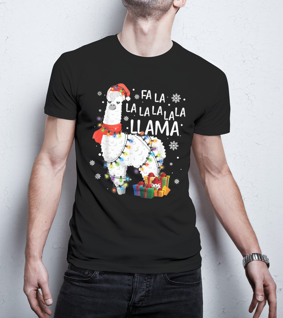 Fa La La Llama Christmas Lights And Gifts T-Shirt
