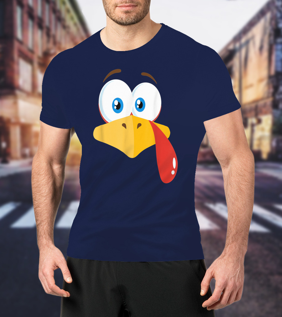 Turkey Face Pilgrim Funny Cartoon Eyes And Beak With Tongue T-Shirt