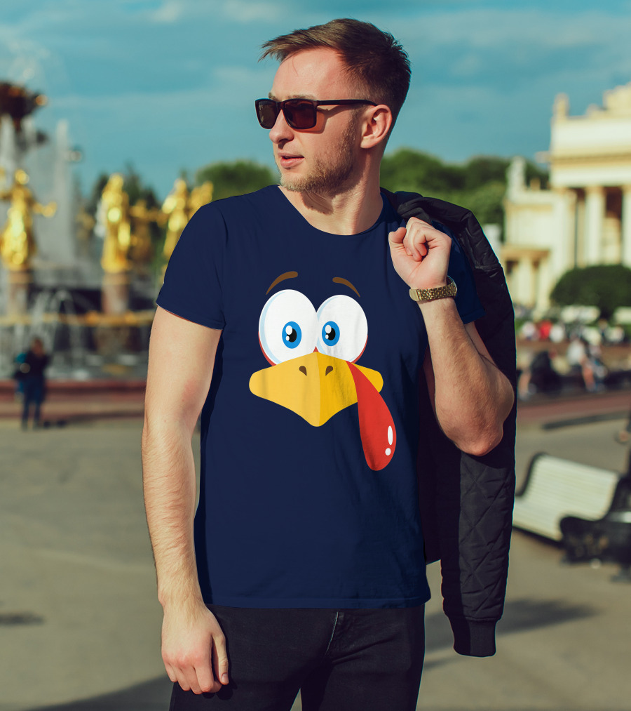 Turkey Face Pilgrim Funny Cartoon Eyes And Beak With Tongue T-Shirt