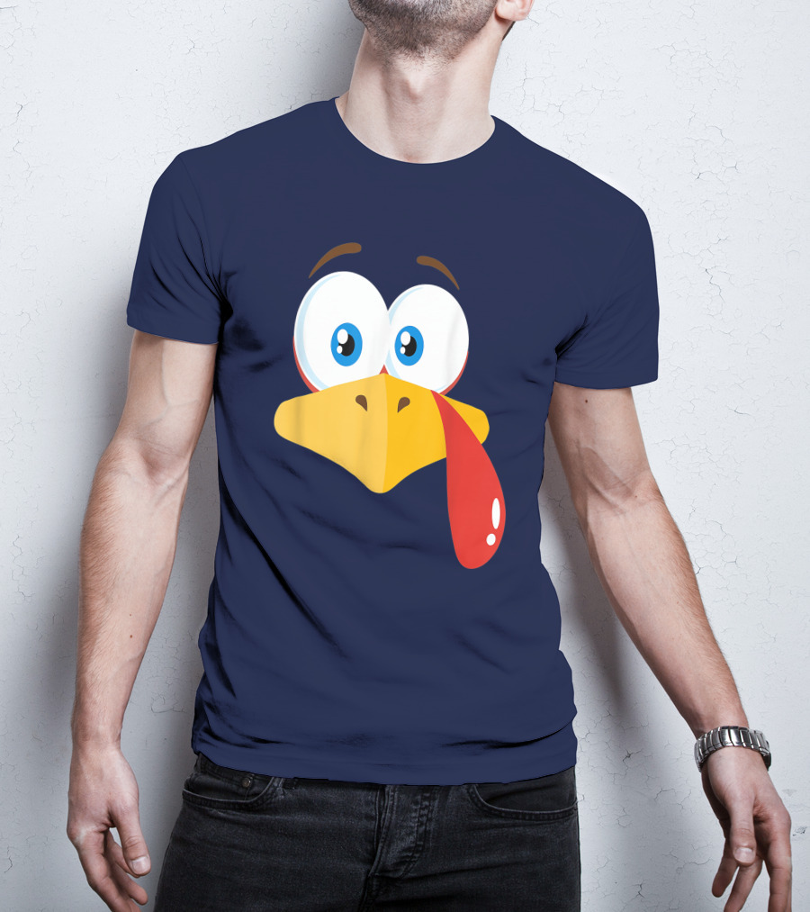 Turkey Face Pilgrim Funny Cartoon Eyes And Beak With Tongue T-Shirt