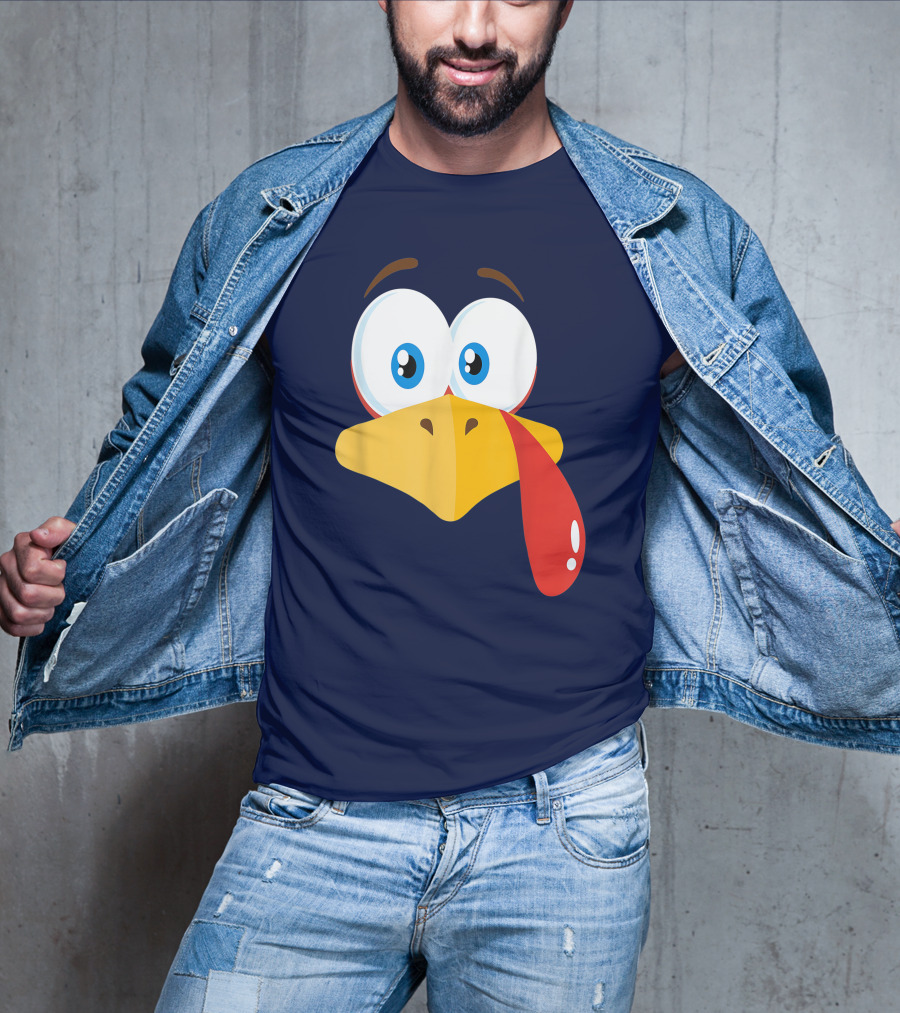 Turkey Face Pilgrim Funny Cartoon Eyes And Beak With Tongue T-Shirt