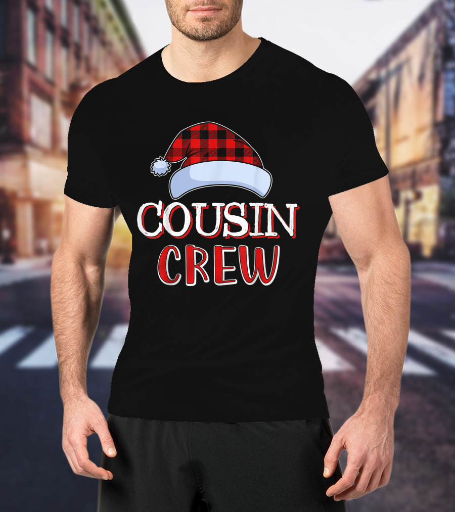 Cousin Crew Plaid Santa Hat T-Shirt