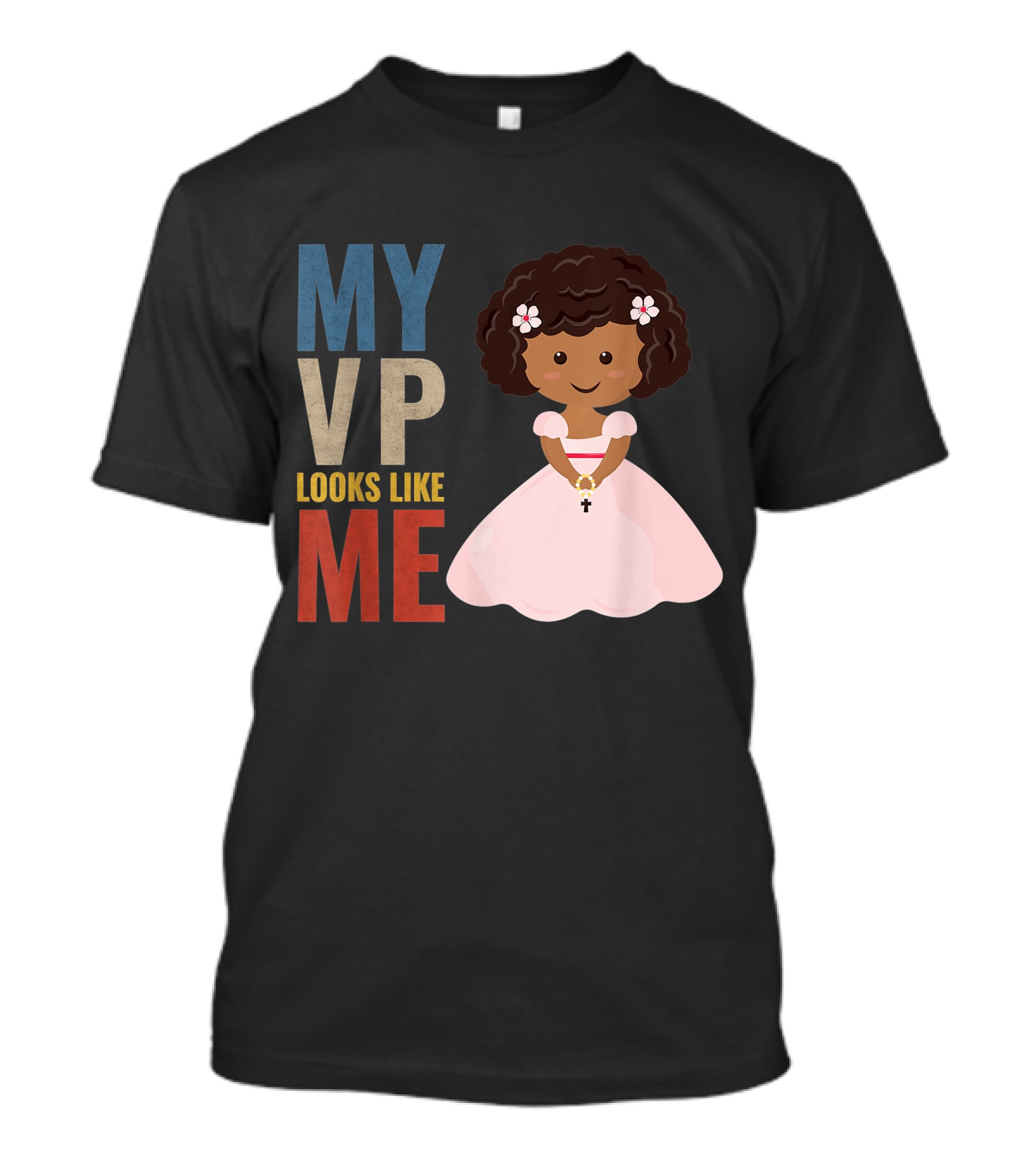 MY VP Looks Like Me Pink Dress Girl Holding Cross T-Shirt