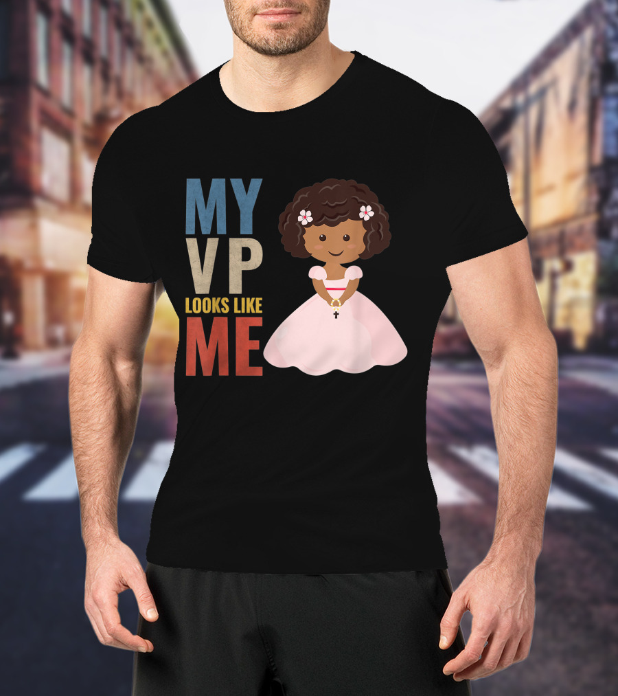 MY VP Looks Like Me Pink Dress Girl Holding Cross T-Shirt