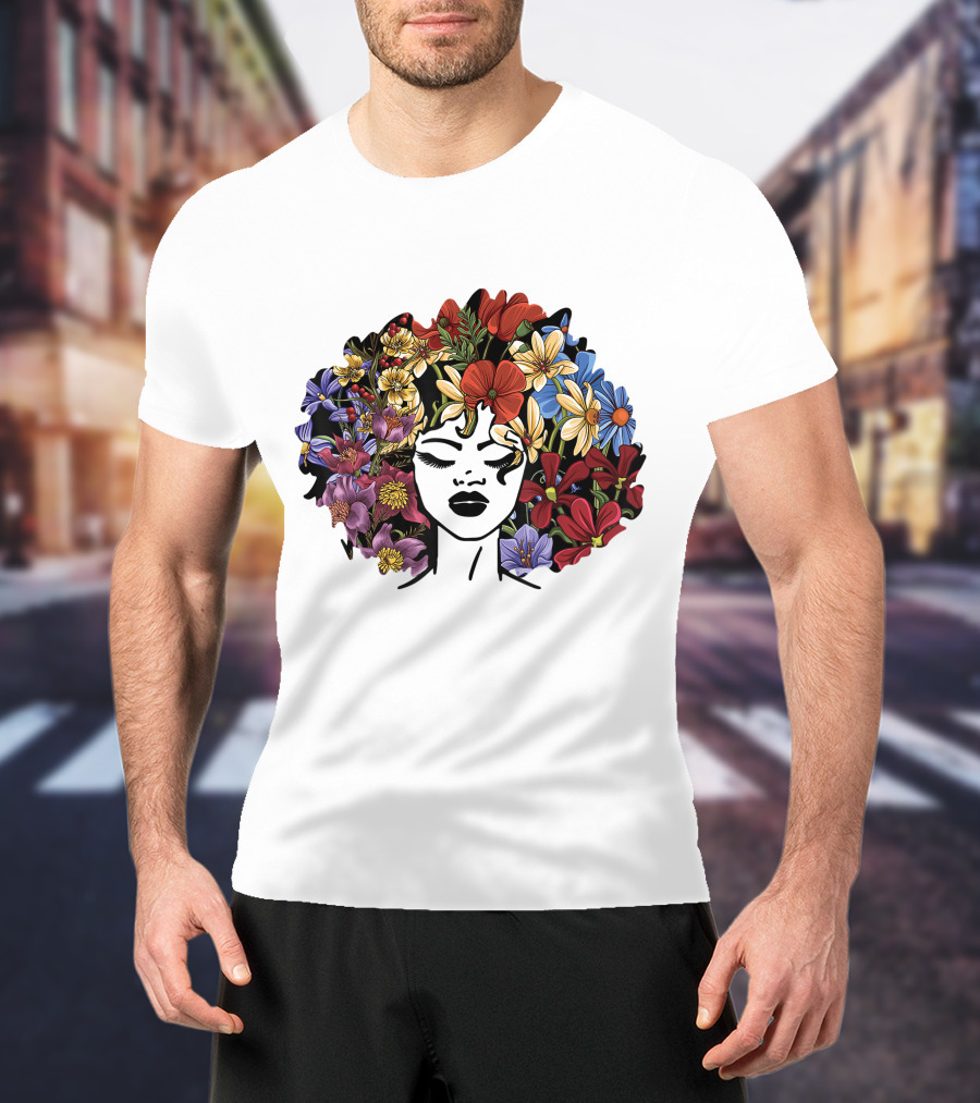 Educated Motivated Black Queen Melanin African American Floral Hair T-Shirt