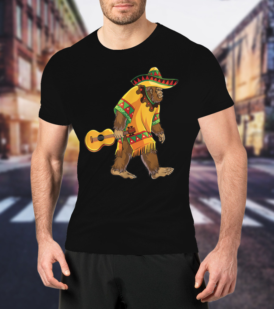 Bigfoot El Sasquatch Sombrero Guitar Cinco De Mayo Mexican T-Shirt