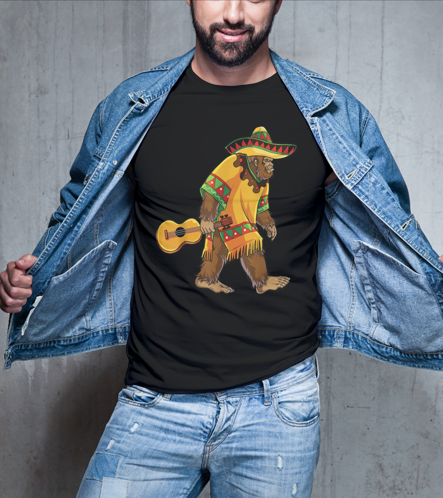 Bigfoot El Sasquatch Sombrero Guitar Cinco De Mayo Mexican T-Shirt
