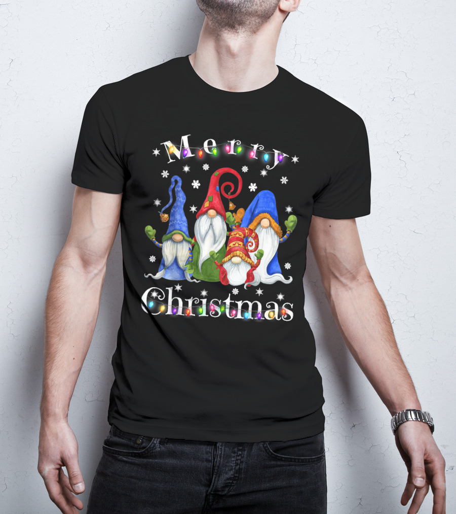 Merry Christmas Garden Gnome Festive Lights T-Shirt