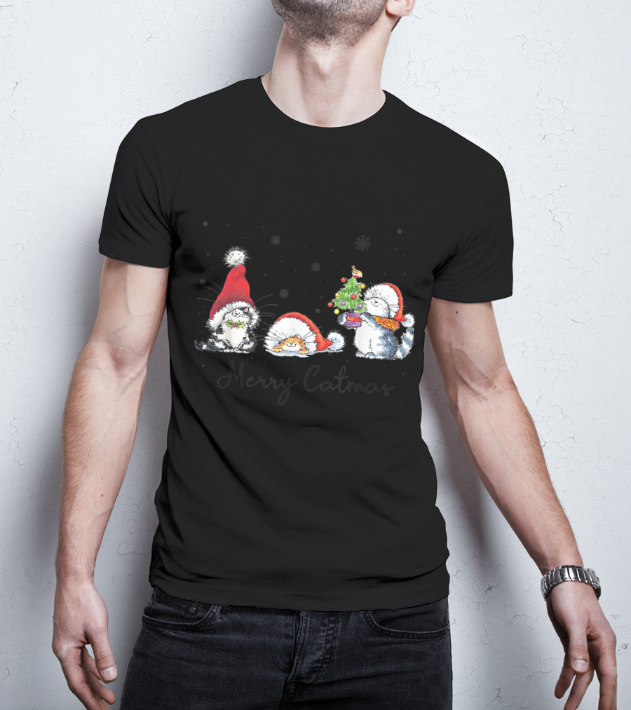 Cats In Santa Hats With Merry Catmas For Cat Lovers T-Shirt
