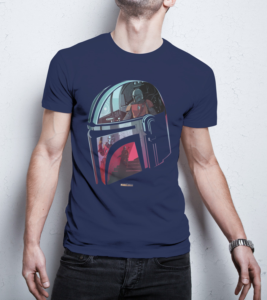 Star Wars The Mandalorian Helmet Spaceship Interior Stairs Scene T-Shirt