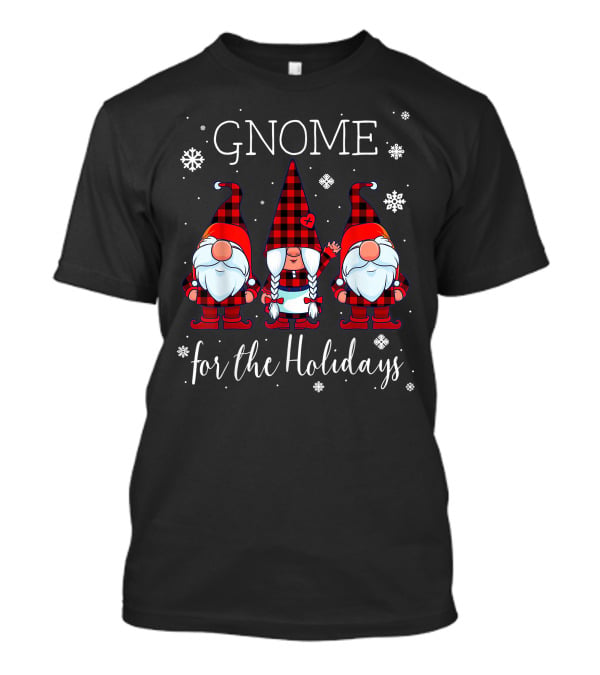 Gnome For The Holidays Buffalo Plaid 3 Gnomes Christmas Snowflakes T-Shirt