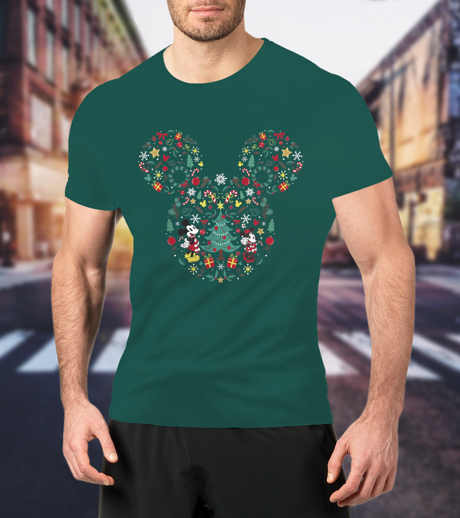 Disney Mickey And Minnie Christmas Tree Wreath Holiday Mashup T-Shirt