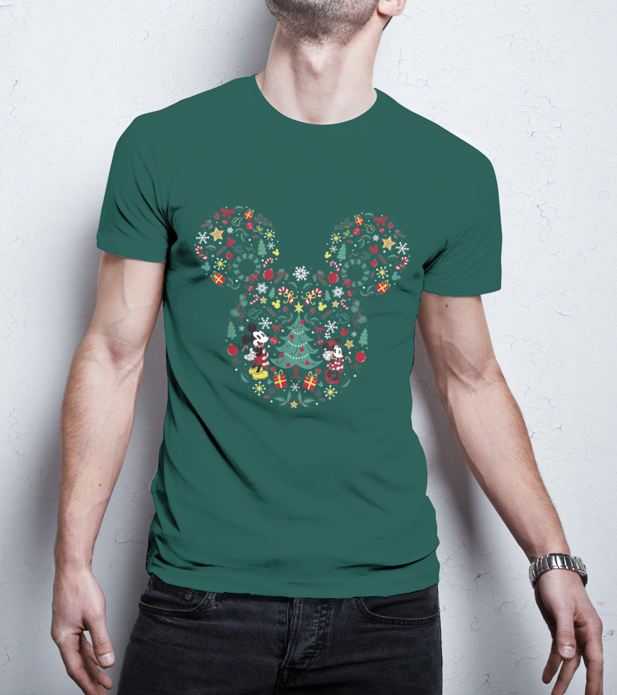 Disney Mickey And Minnie Christmas Tree Wreath Holiday Mashup T-Shirt