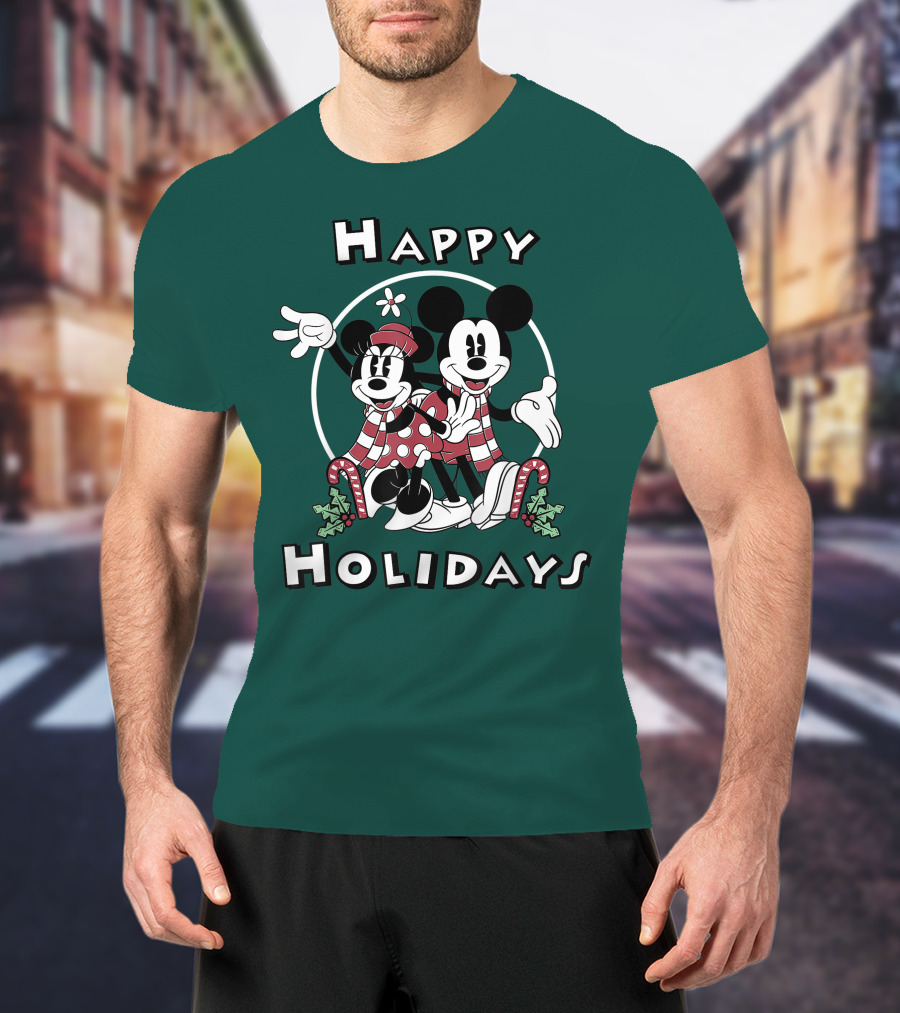 Disney Mickey And Minnie Mouse Happy Holidays Christmas Cheer T-Shirt