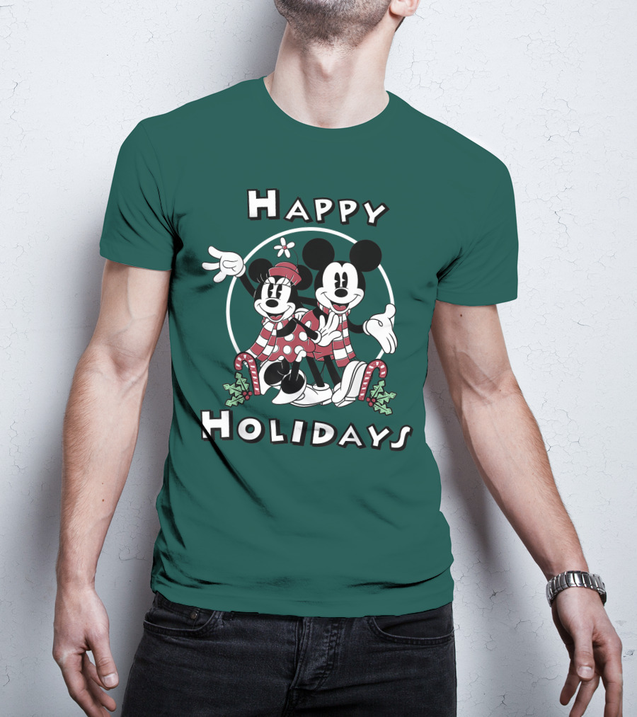 Disney Mickey And Minnie Mouse Happy Holidays Christmas Cheer T-Shirt