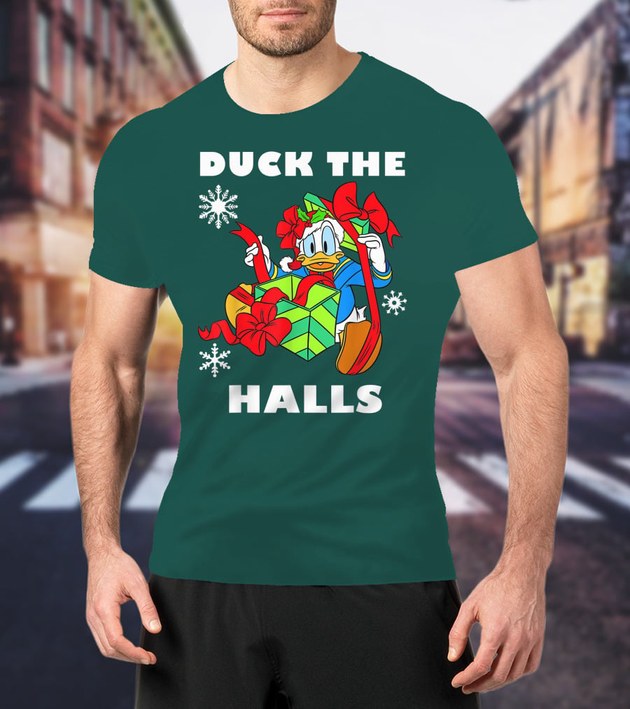 Disney Donald Duck The Halls Christmas Presents Snowflakes T-Shirt