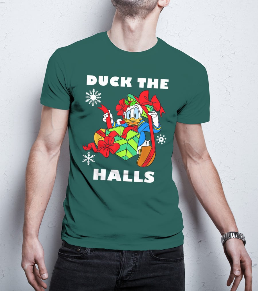 Disney Donald Duck The Halls Christmas Presents Snowflakes T-Shirt