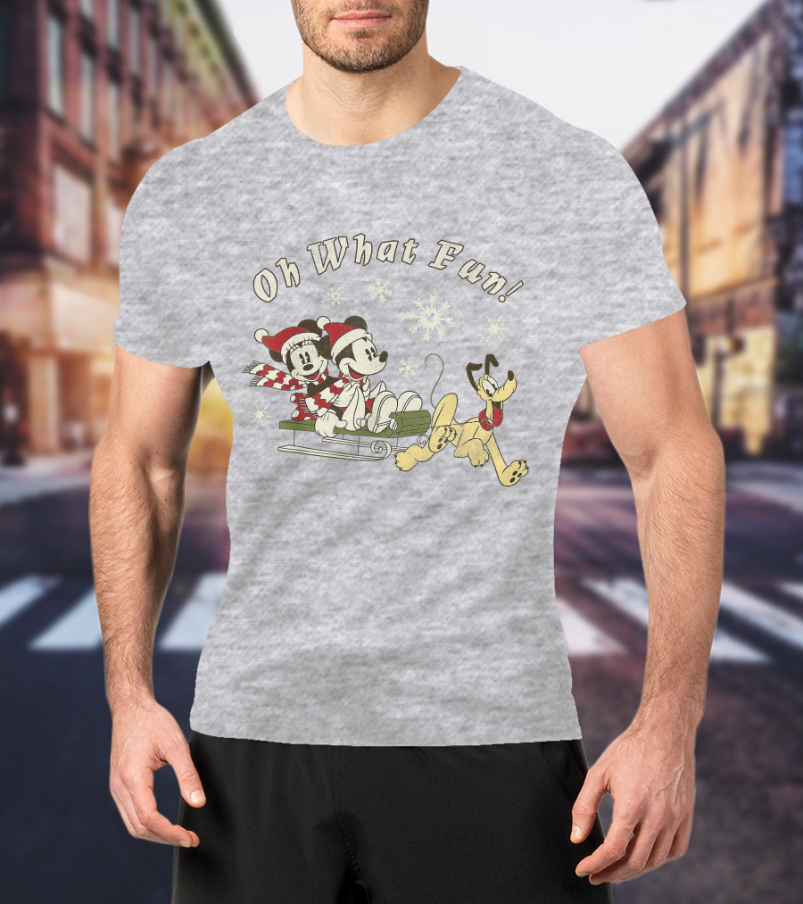 Oh What Fun Mickey Minnie Pluto Christmas Sled T-Shirt