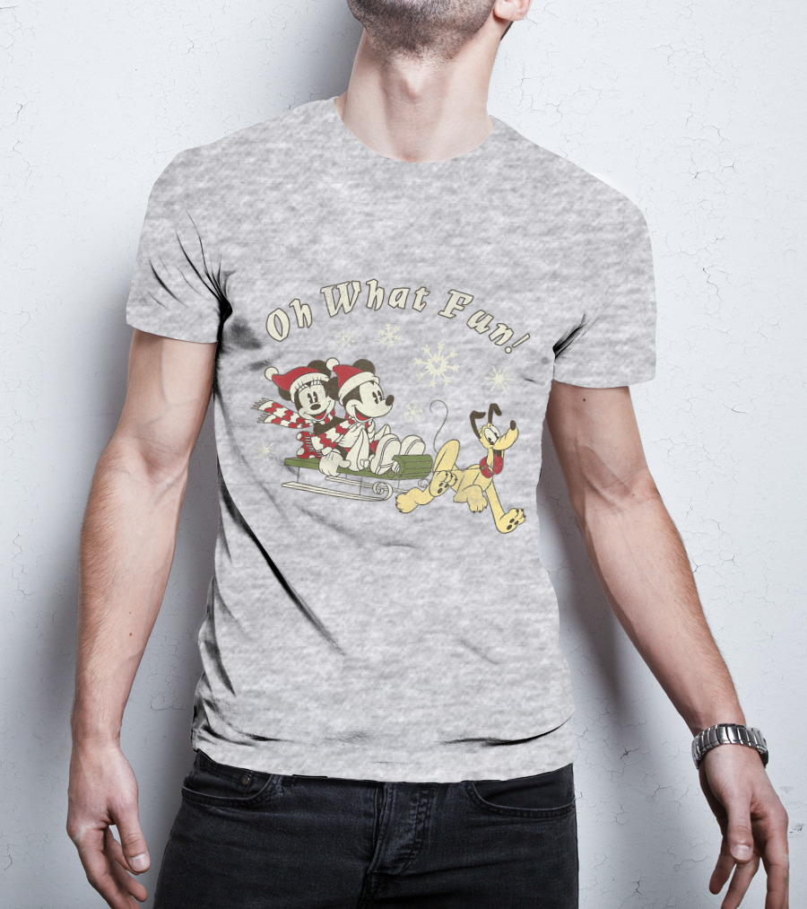 Oh What Fun Mickey Minnie Pluto Christmas Sled T-Shirt