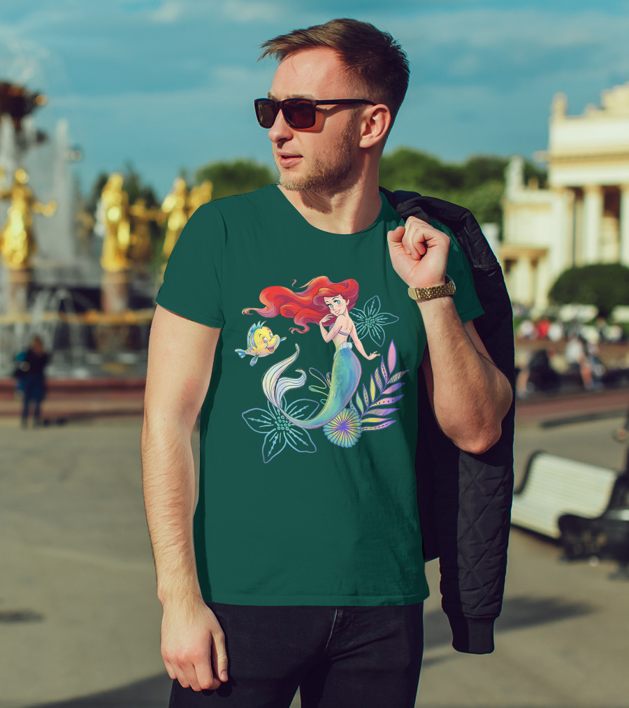 Disney The Little Mermaid Ariel Flounder Floral T-Shirt
