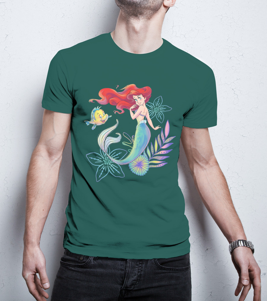 Disney The Little Mermaid Ariel Flounder Floral T-Shirt