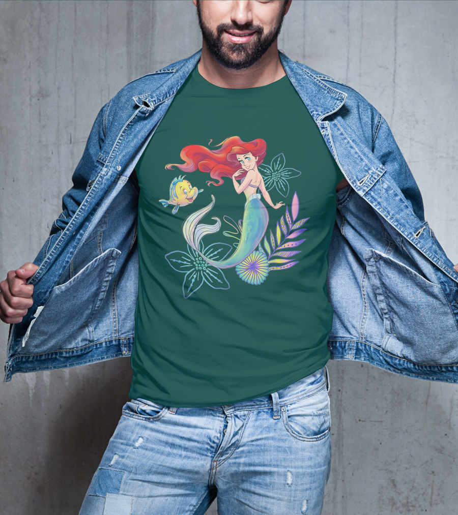 Disney The Little Mermaid Ariel Flounder Floral T-Shirt