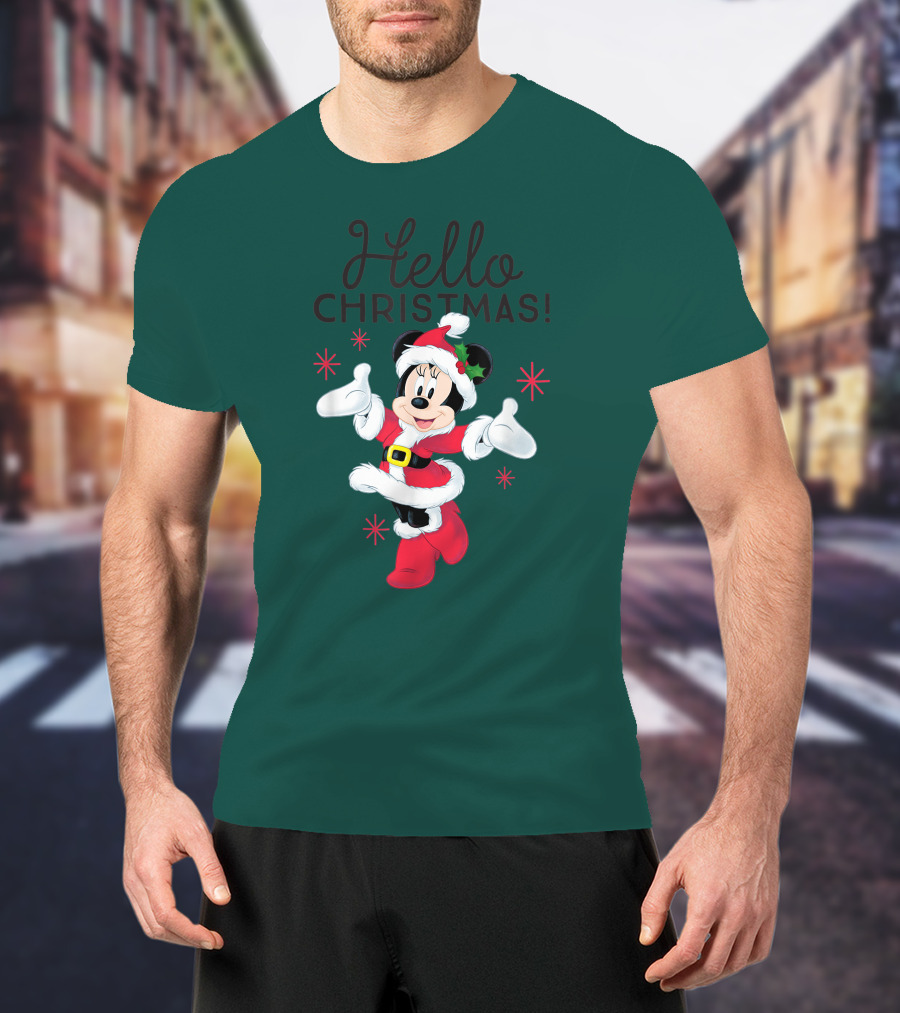 Disney Minnie Mouse Hello Christmas Holiday Santa T-Shirt