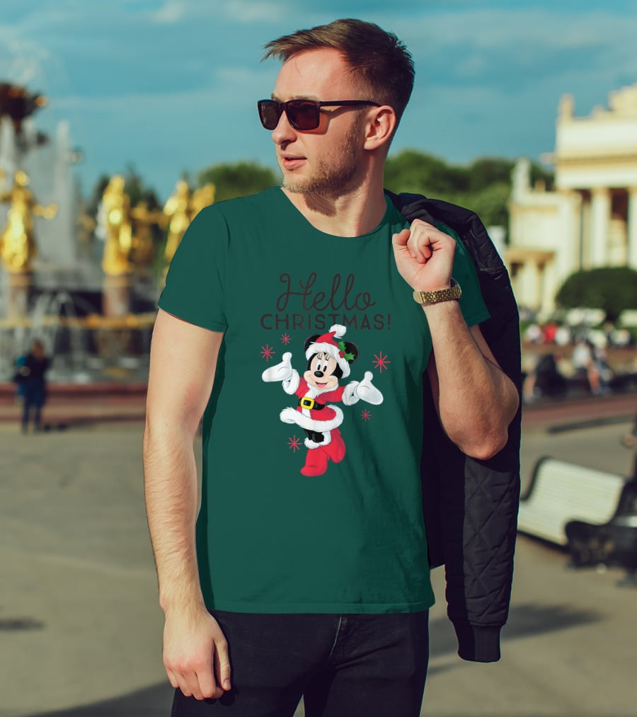 Disney Minnie Mouse Hello Christmas Holiday Santa T-Shirt