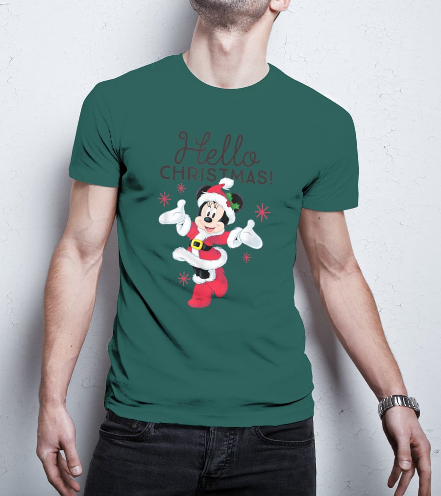 Disney Minnie Mouse Hello Christmas Holiday Santa T-Shirt