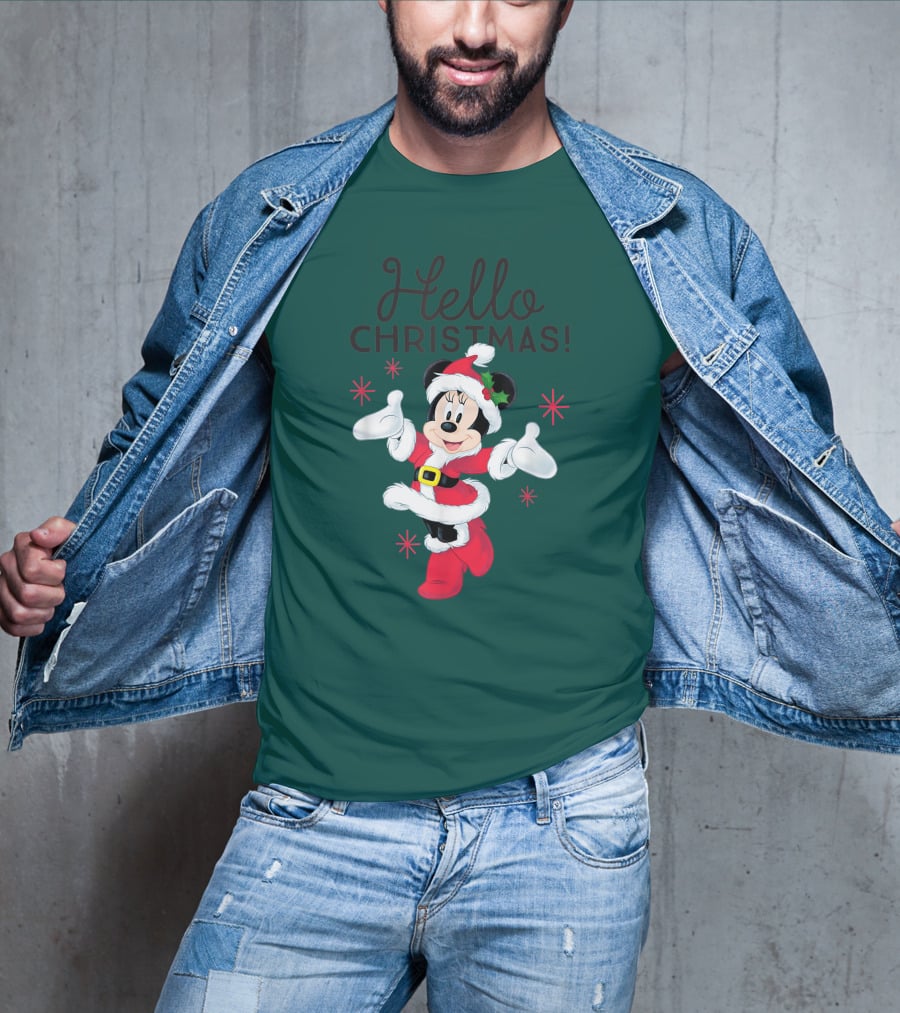 Disney Minnie Mouse Hello Christmas Holiday Santa T-Shirt