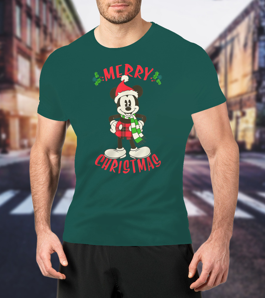 Disney Vintage Merry Christmas Mickey Mouse Holiday T-Shirt