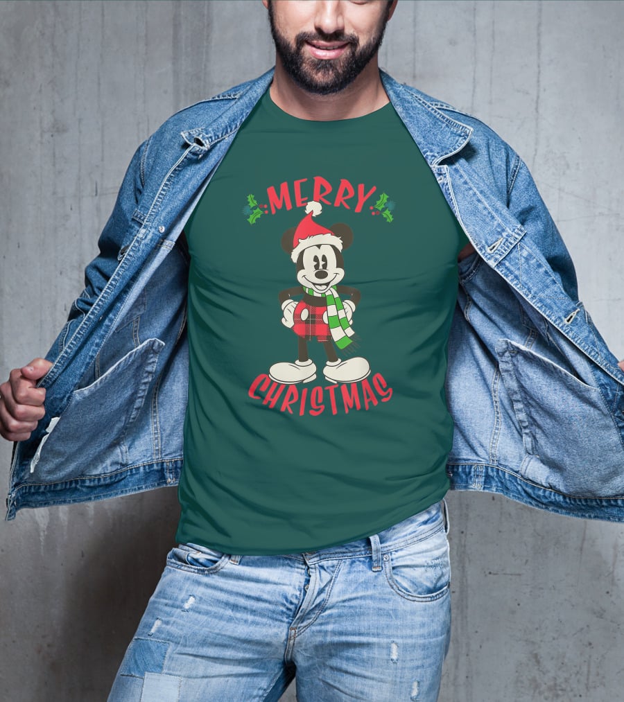 Disney Vintage Merry Christmas Mickey Mouse Holiday T-Shirt